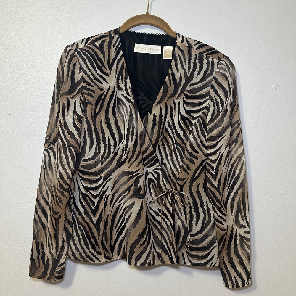 Dana Buchman Women's Zebra Print Blazer - Black and Tan 100% Silk